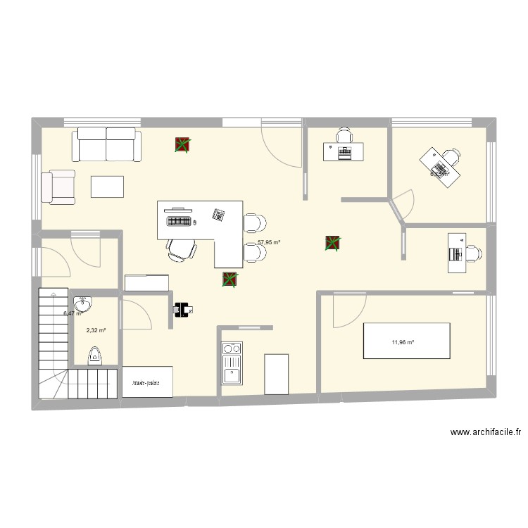 Agence facade identique. Plan de 5 pièces et 85 m2