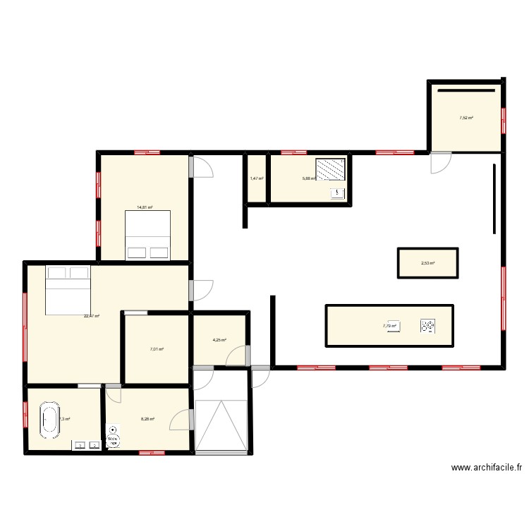 Ra's maison 2. Plan de 11 pièces et 89 m2