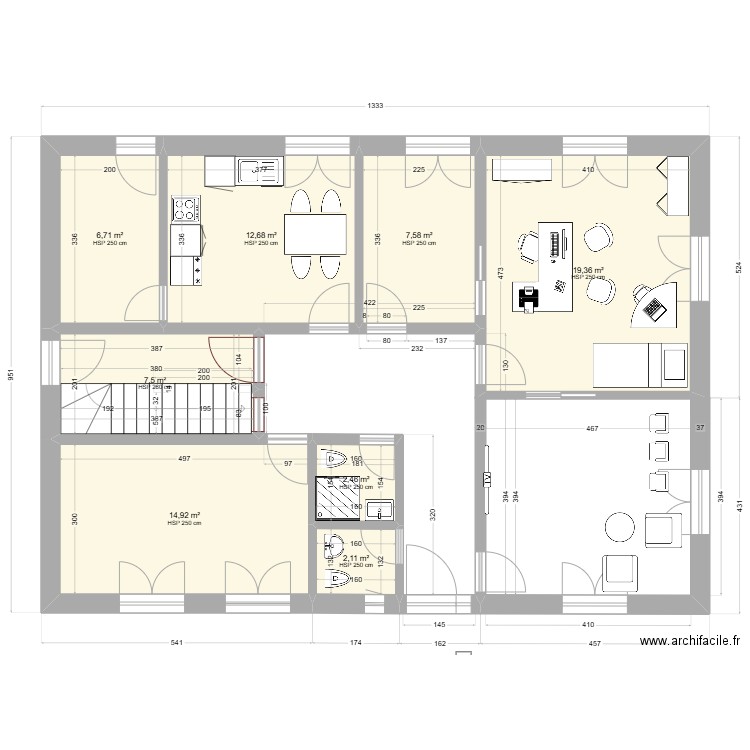 cab3. Plan de 8 pièces et 73 m2