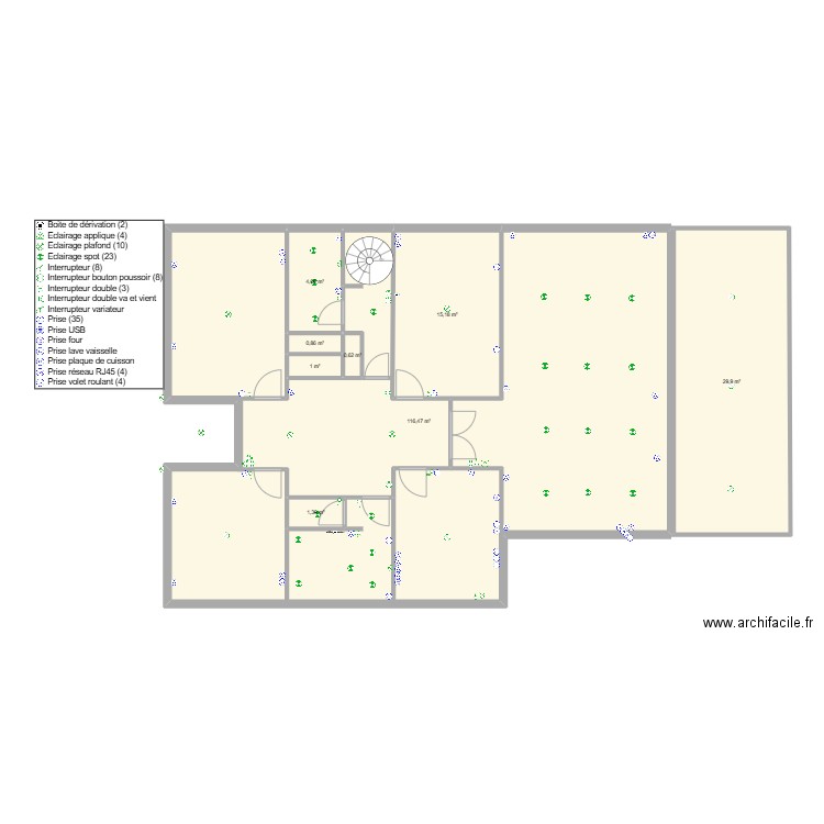 kaufman etage. Plan de 8 pièces et 170 m2