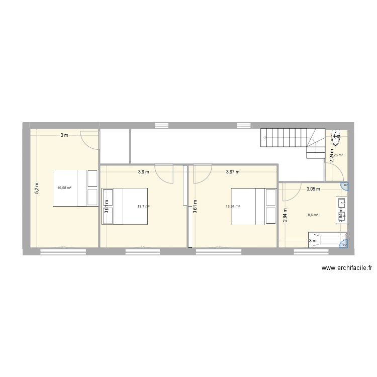 etage. Plan de 5 pièces et 54 m2