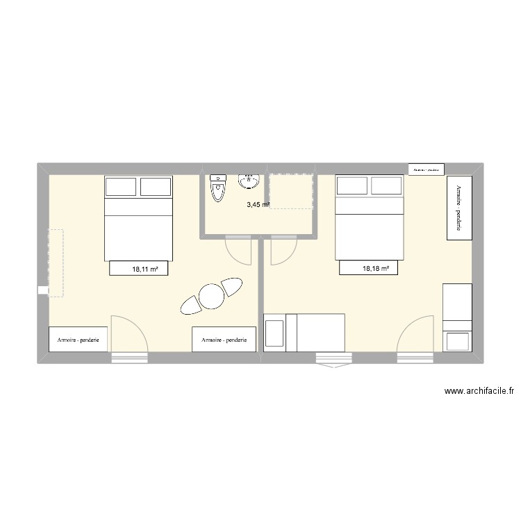 Dazio 1er. Plan de 3 pièces et 40 m2