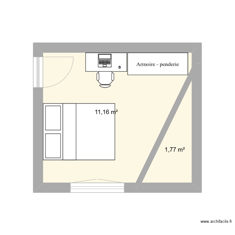 cha + 40. Plan de 2 pièces et 13 m2