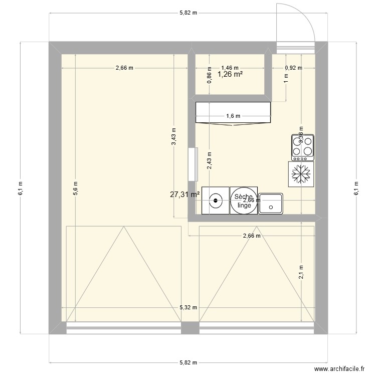 Garage. Plan de 2 pièces et 29 m2