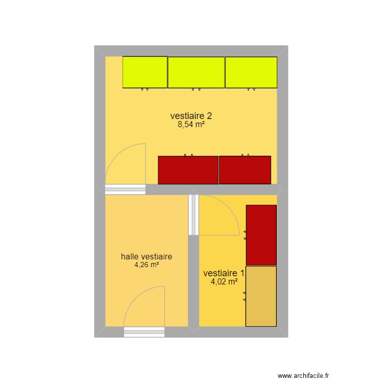 vestiaire. Plan de 3 pièces et 17 m2