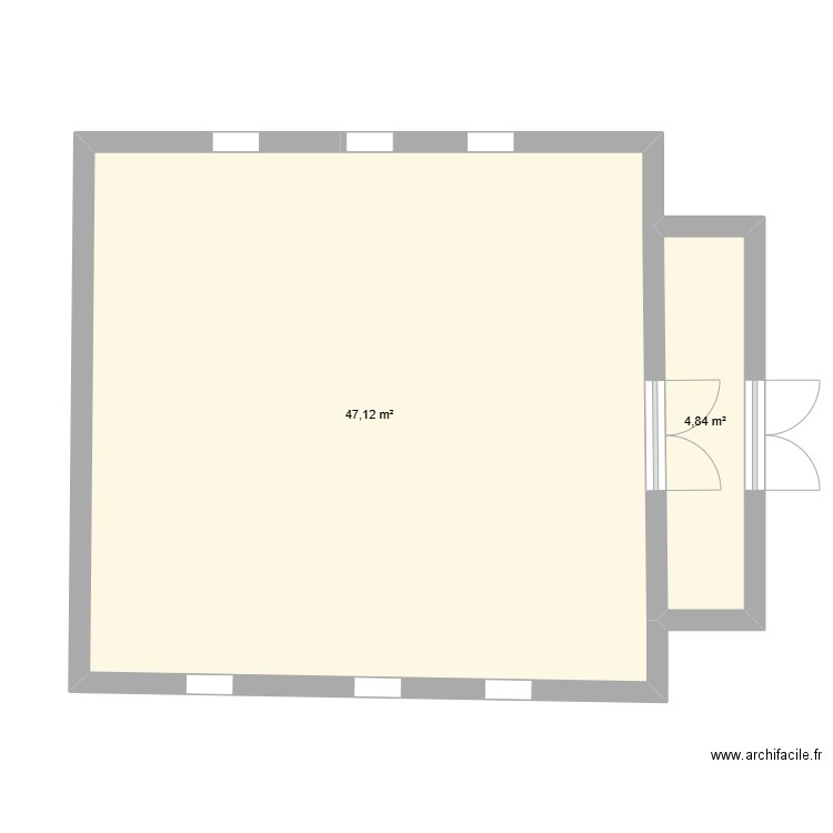 Salle 1. Plan de 2 pièces et 52 m2