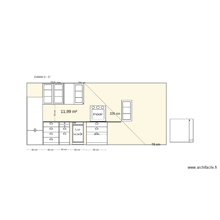 Cuisine vincent. Plan de 1 pièce et 12 m2