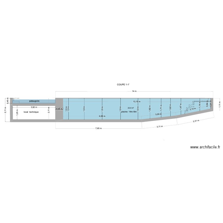 coupe piscine projet essaouira. Plan de 1 pièce et 22 m2