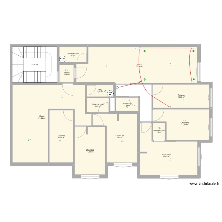 143. Plan de 15 pièces et 171 m2