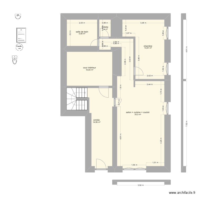 Gien RDC. Plan de 6 pièces et 80 m2