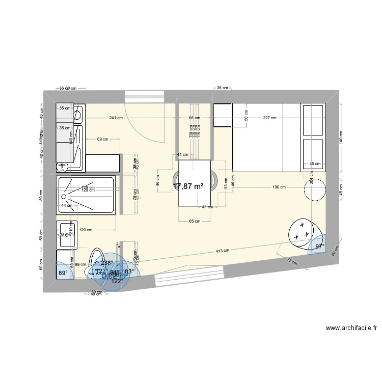 Studio Talensac. Plan de 2 pièces et 18 m2