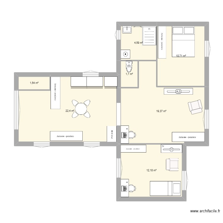 GARAGE V4 Neomya droit v2. Plan de 7 pièces et 72 m2