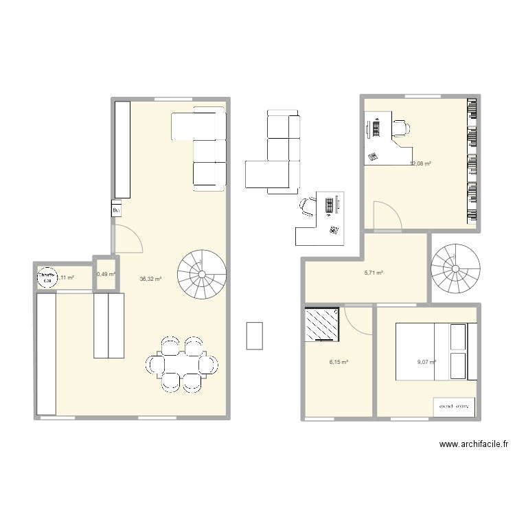 Appartement. Plan de 7 pièces et 71 m2