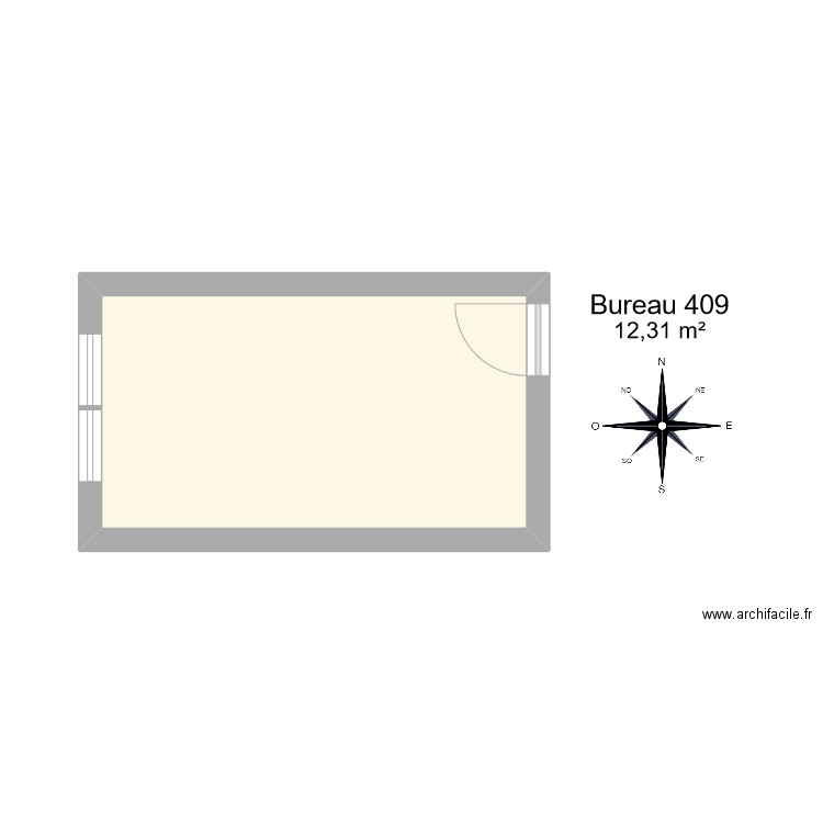 Bureau R 409. Plan de 1 pièce et 12 m2