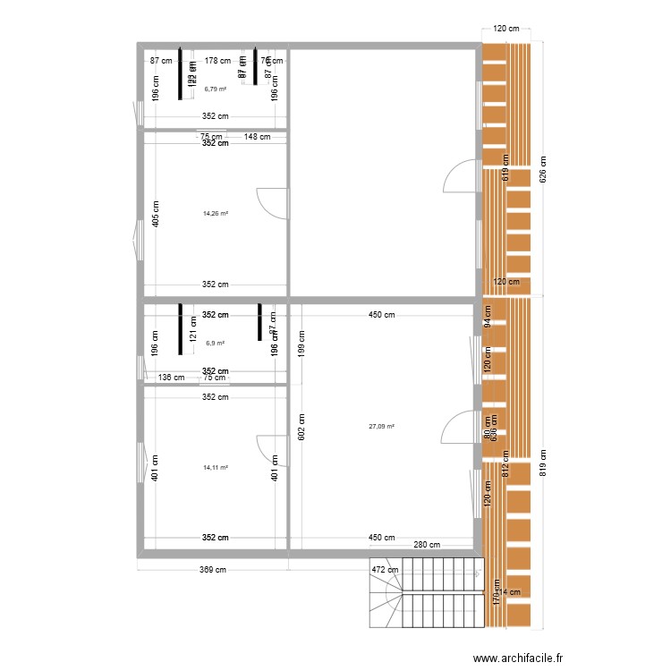 Bloc 2 appartements. Plan de 5 pièces et 69 m2