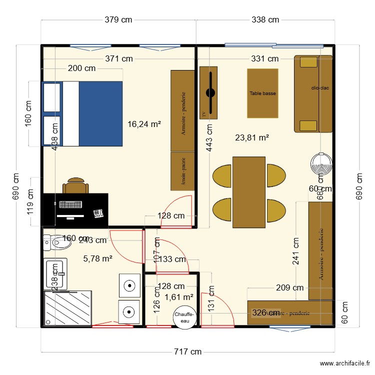 chalet 50. Plan de 4 pièces et 47 m2