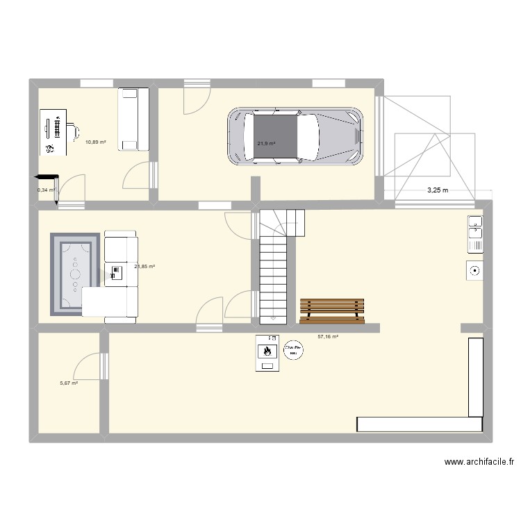 Villandry sous-sol. Plan de 6 pièces et 118 m2