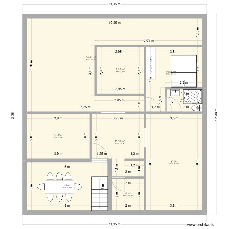 Maison Benhmed. Plan de 9 pièces et 123 m2