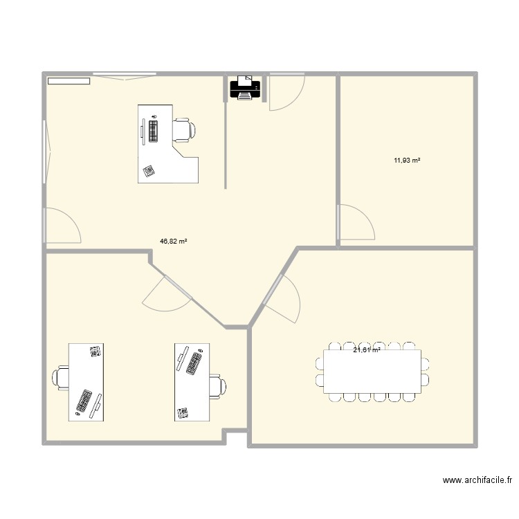 Atelier Glaire. Plan de 3 pièces et 80 m2