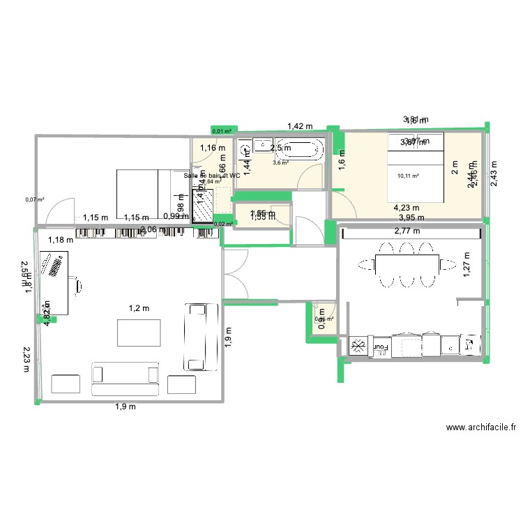 127 projet 3. Plan de 9 pièces et 18 m2