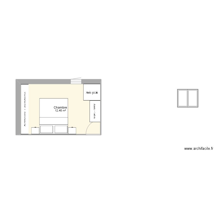 Chambre parents. Plan de 1 pièce et 12 m2