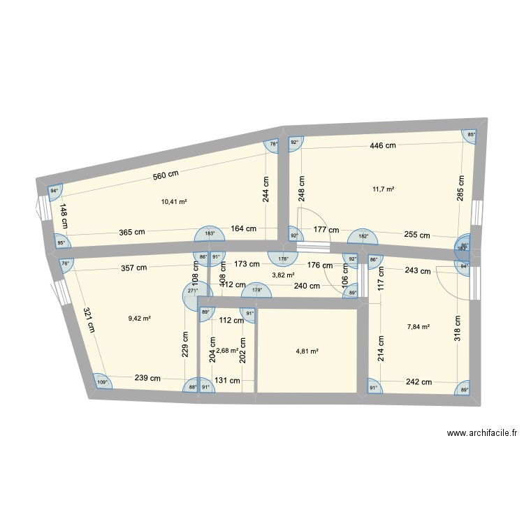 Etage 1. Plan de 6 pièces et 56 m2