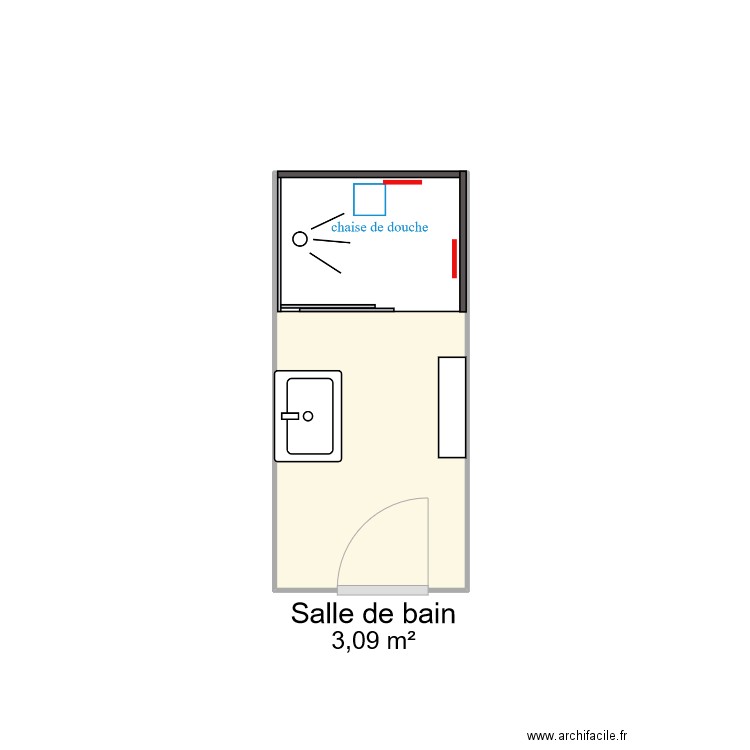 SDB M.D. Plan de 1 pièce et 3 m2