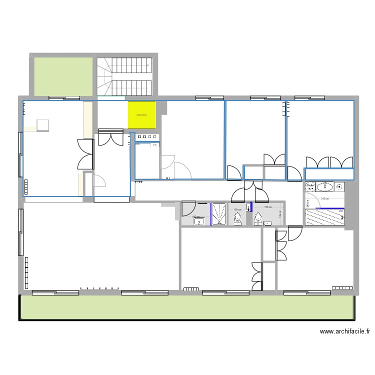 Appartement Enghien Mora aménagements salles d'eau WC. Plan de 5 pièces et 173 m2