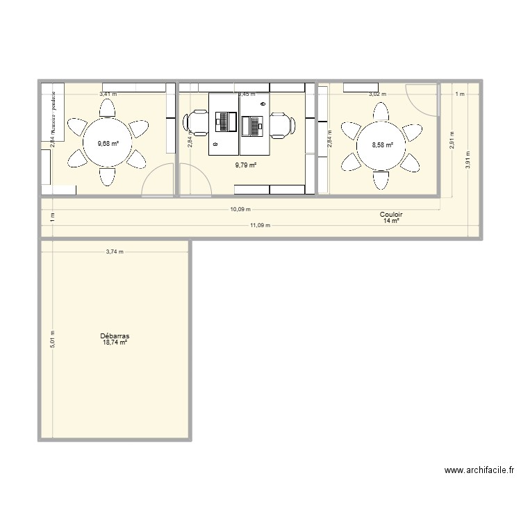 mezzanine atelier. Plan de 5 pièces et 61 m2