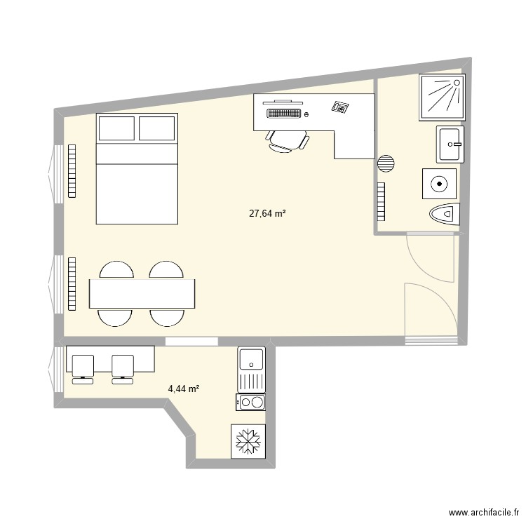 STUDIO BAPTISTE. Plan de 2 pièces et 32 m2