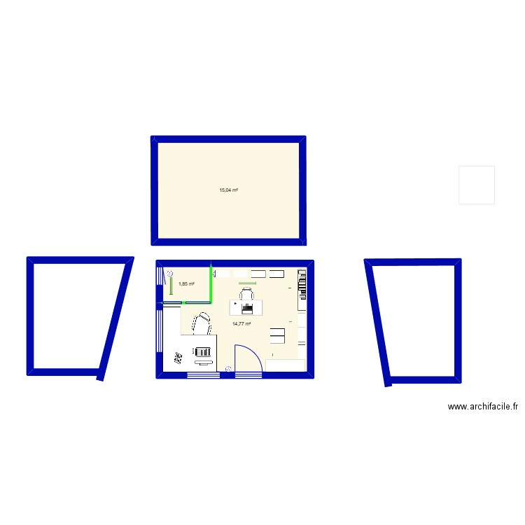 atelier essai 1. Plan de 3 pièces et 32 m2