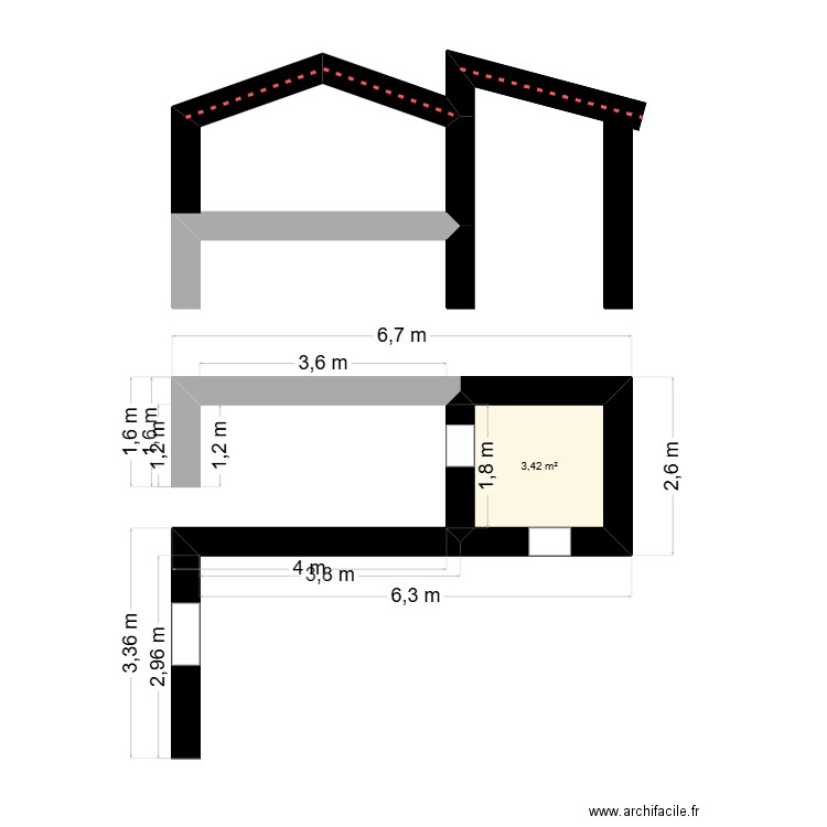 pool. Plan de 1 pièce et 3 m2