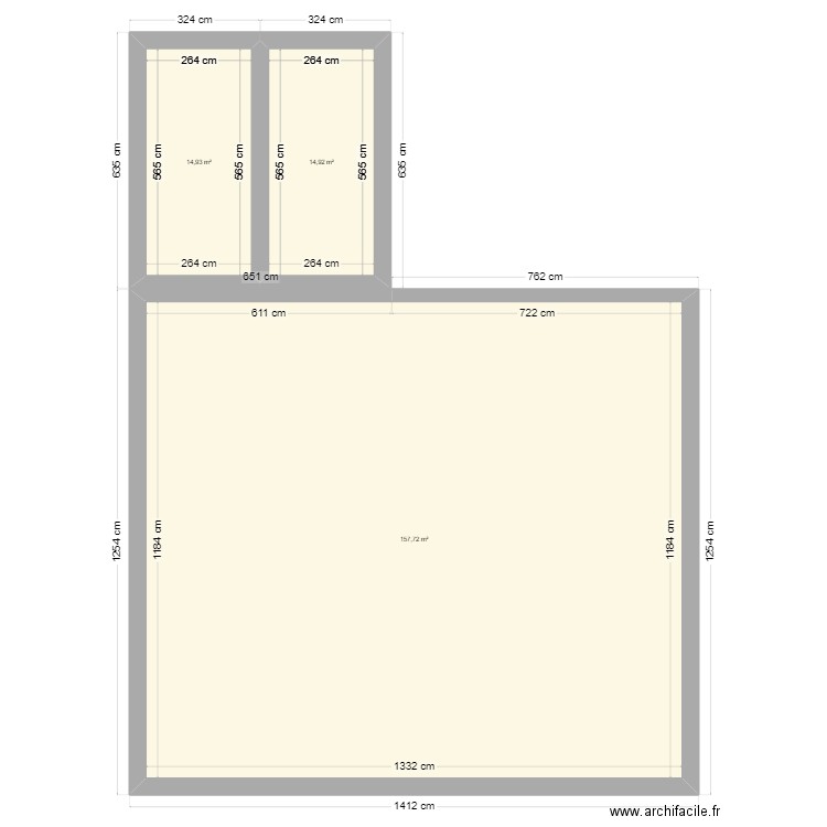 Fondations. Plan de 3 pièces et 188 m2