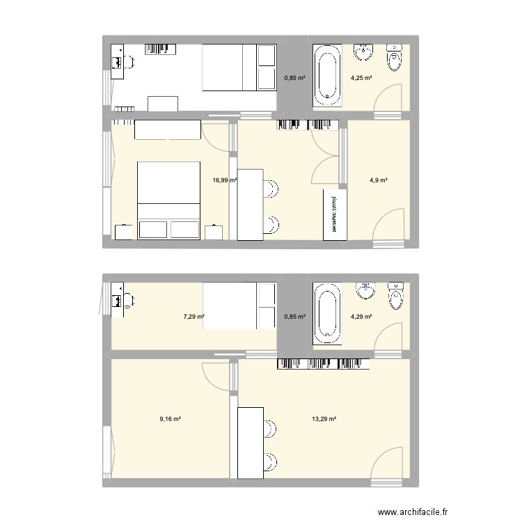 hoche2. Plan de 9 pièces et 62 m2