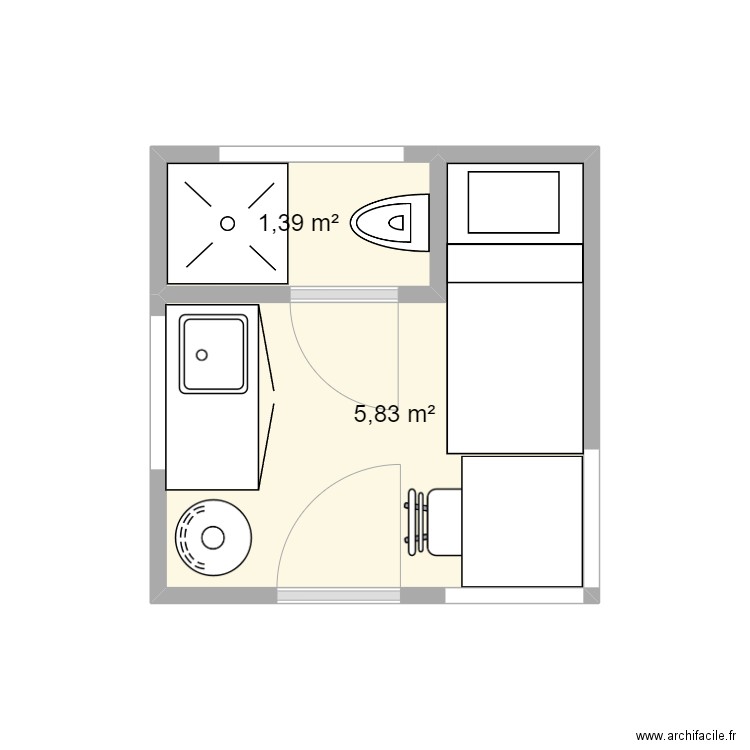 cabane 2. Plan de 2 pièces et 7 m2