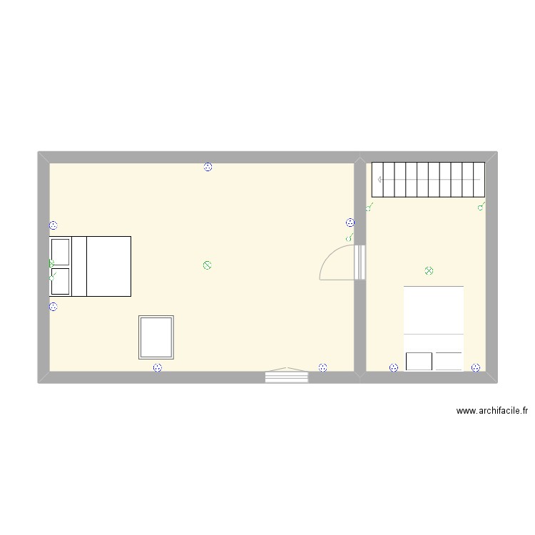 chambre etage. Plan de 2 pièces et 47 m2