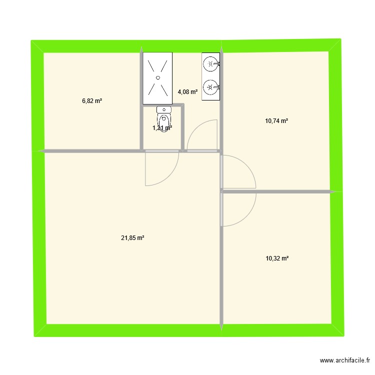 maison sociale 2. Plan de 6 pièces et 55 m2