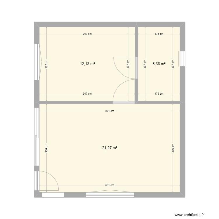 PLan globale PM. Plan de 3 pièces et 39 m2