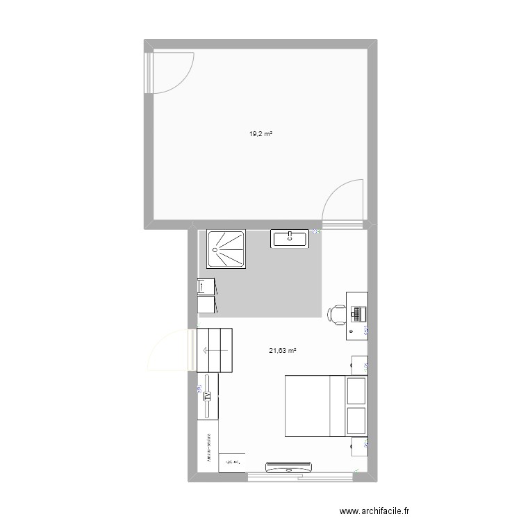 Extension. Plan de 2 pièces et 41 m2