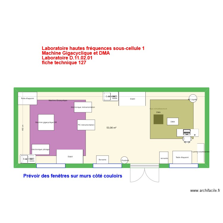 Labo hautes fréquences sous cellule 1 V2. Plan de 1 pièce et 53 m2