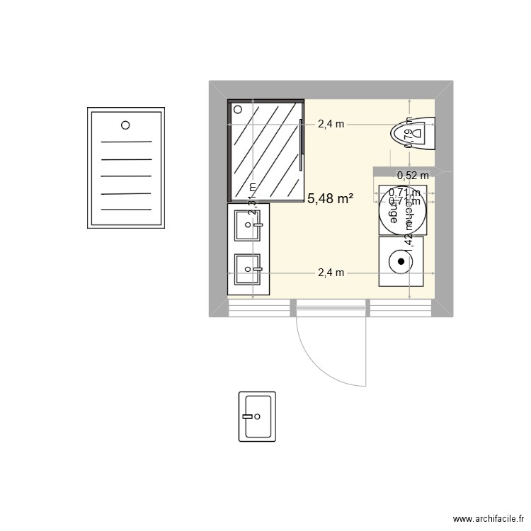 Salle de bain. Plan de 1 pièce et 5 m2