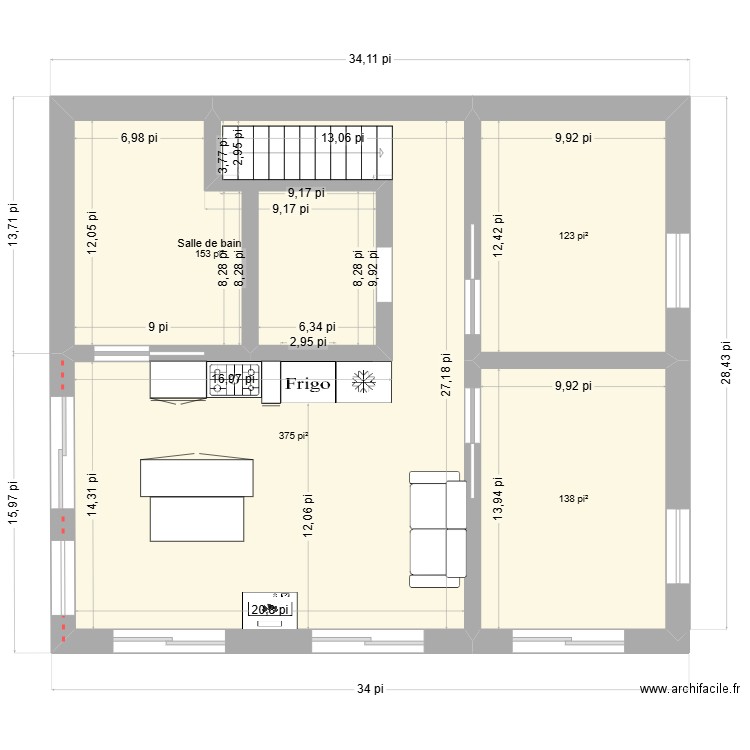 Batiment Acéri-Forestier. Plan de 4 pièces et 73 m2