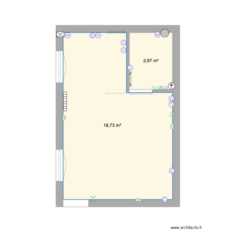 Plan électrique studio. Plan de 2 pièces et 22 m2