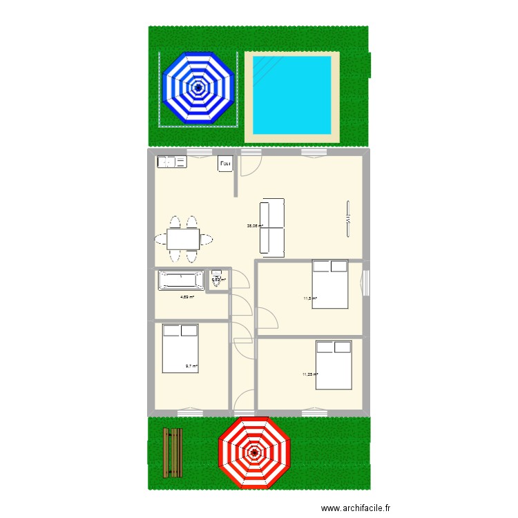 PLT3 T4. Plan de 6 pièces et 76 m2