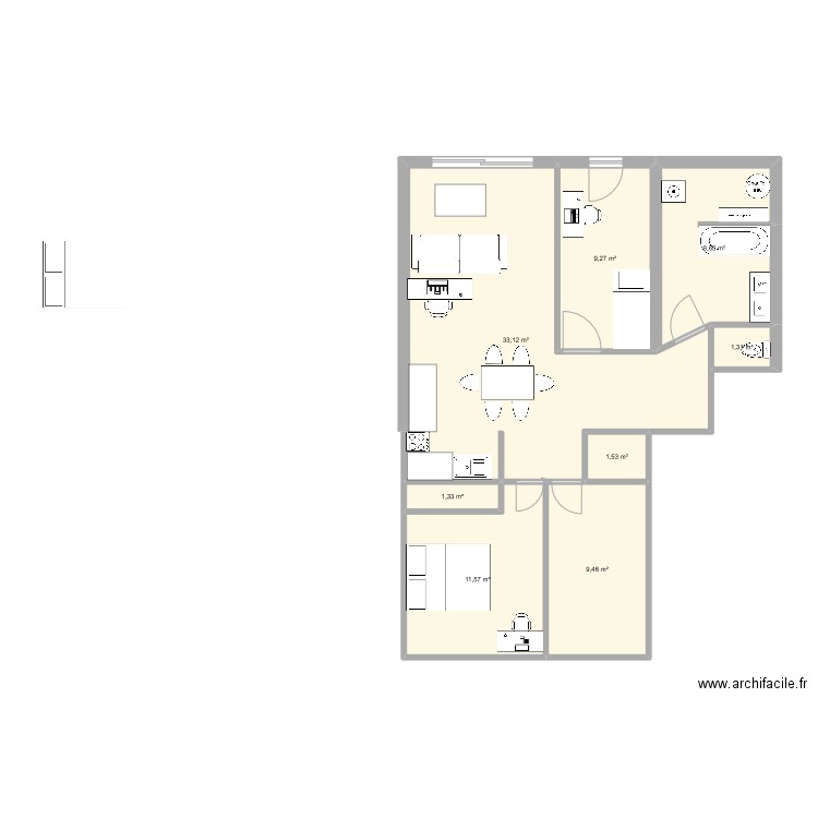 essaie beaulieu. Plan de 8 pièces et 77 m2