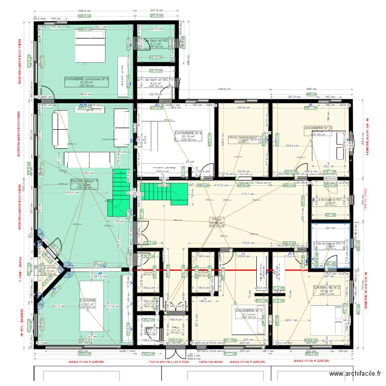 FEVRIER. Plan de 36 pièces et 601 m2