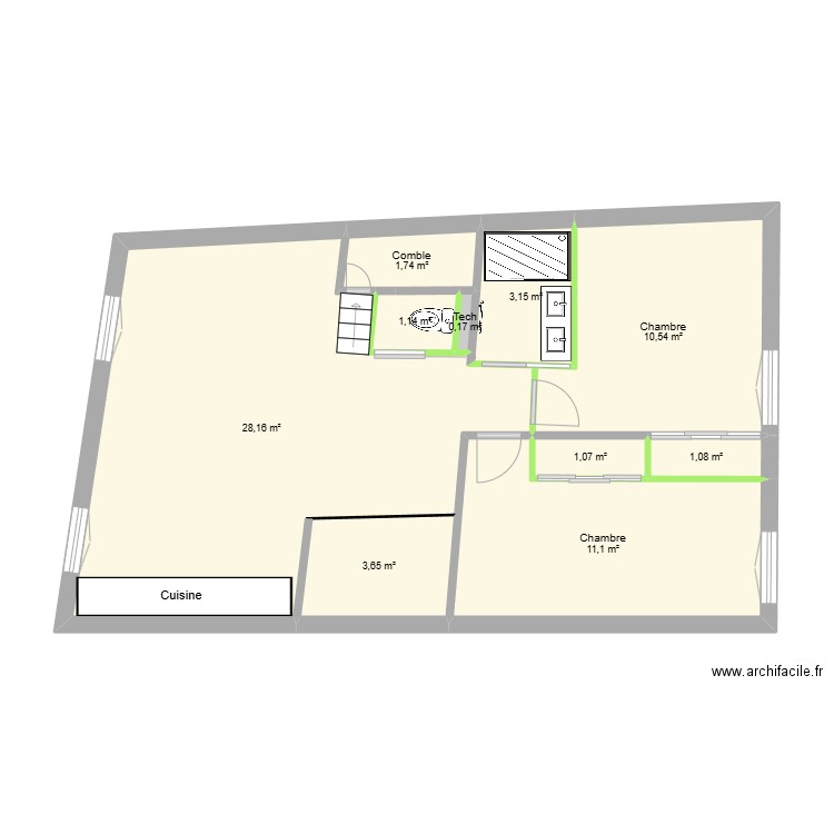 Bjoern - 2ème étage - Rénové v2. Plan de 10 pièces et 62 m2