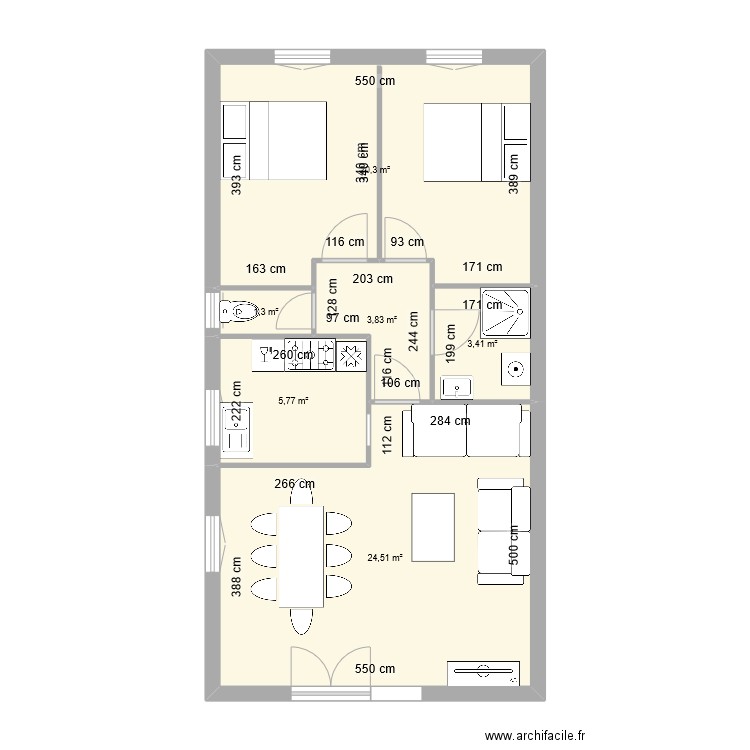 Carcans initial. Plan de 6 pièces et 59 m2