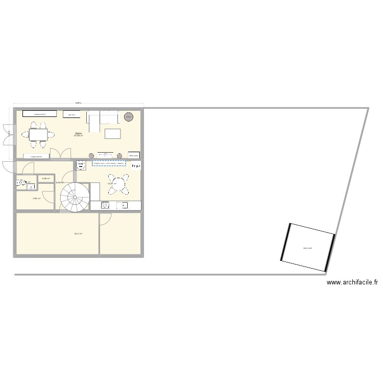 Maison Sassenage RDC existant aménagement. Plan de 7 pièces et 80 m2