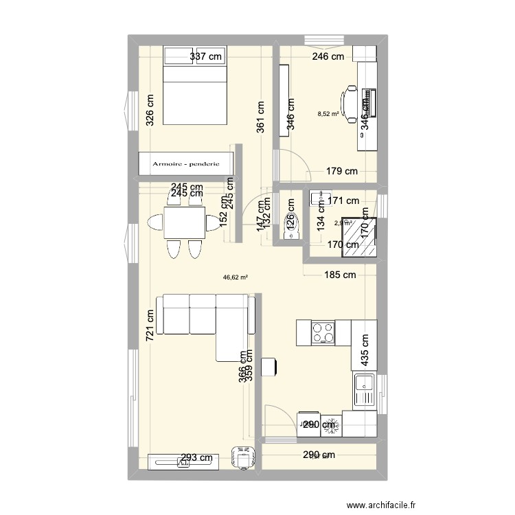 maison. Plan de 4 pièces et 60 m2